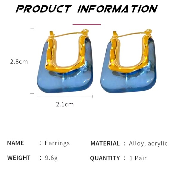 NIB petal pink glass gold tone square drop earrings pierced ears bar hinged back - Picture 5 of 8